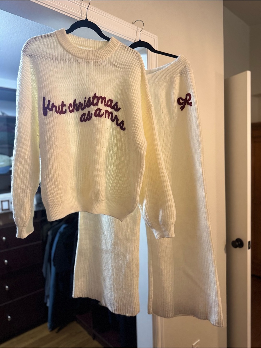 Viral Six Stories Cream Knit Pajama Set — First Christmas as Mrs Sweater & Pants